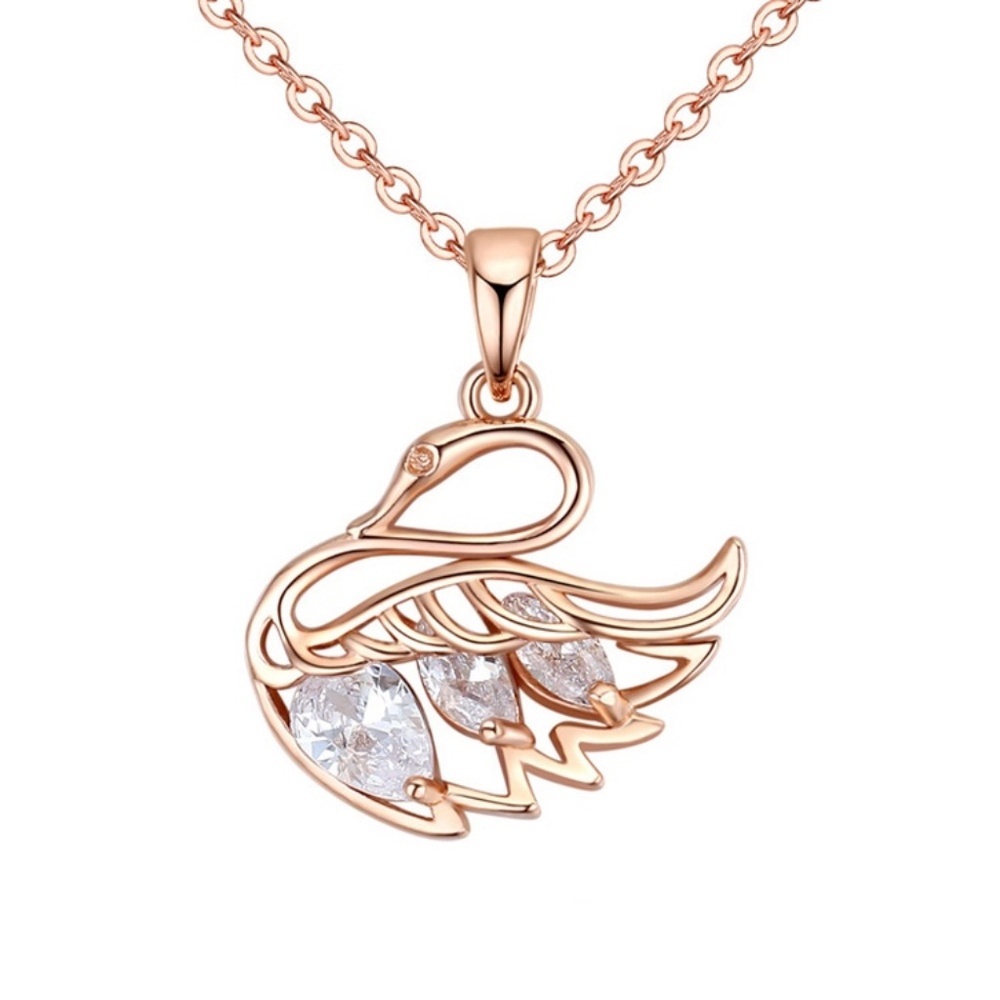 Rose Gold Swan Pendant Necklace with CZ Crystals Elegant Statement Jewellery